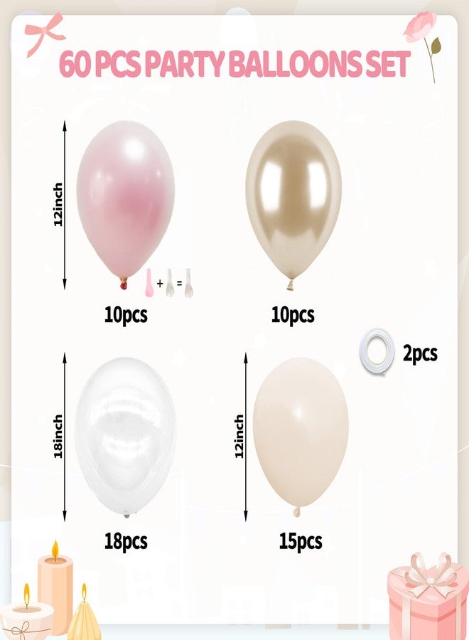Biapian Dusty Pink and Gold Balloons, 60PCS Double Stuffed Pearl Blush Pink Balloons, 12 Inch Apricot Champagne Gold Clear Balloons Helium for Women Girls Boho Birthday Wedding Bridal Shower Party Decorations - Image 2